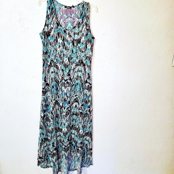Elementz Sequined Teal Purple- White Glamorous Woman's Maxi Evening Dress SZ L - Picture 1 of 7
